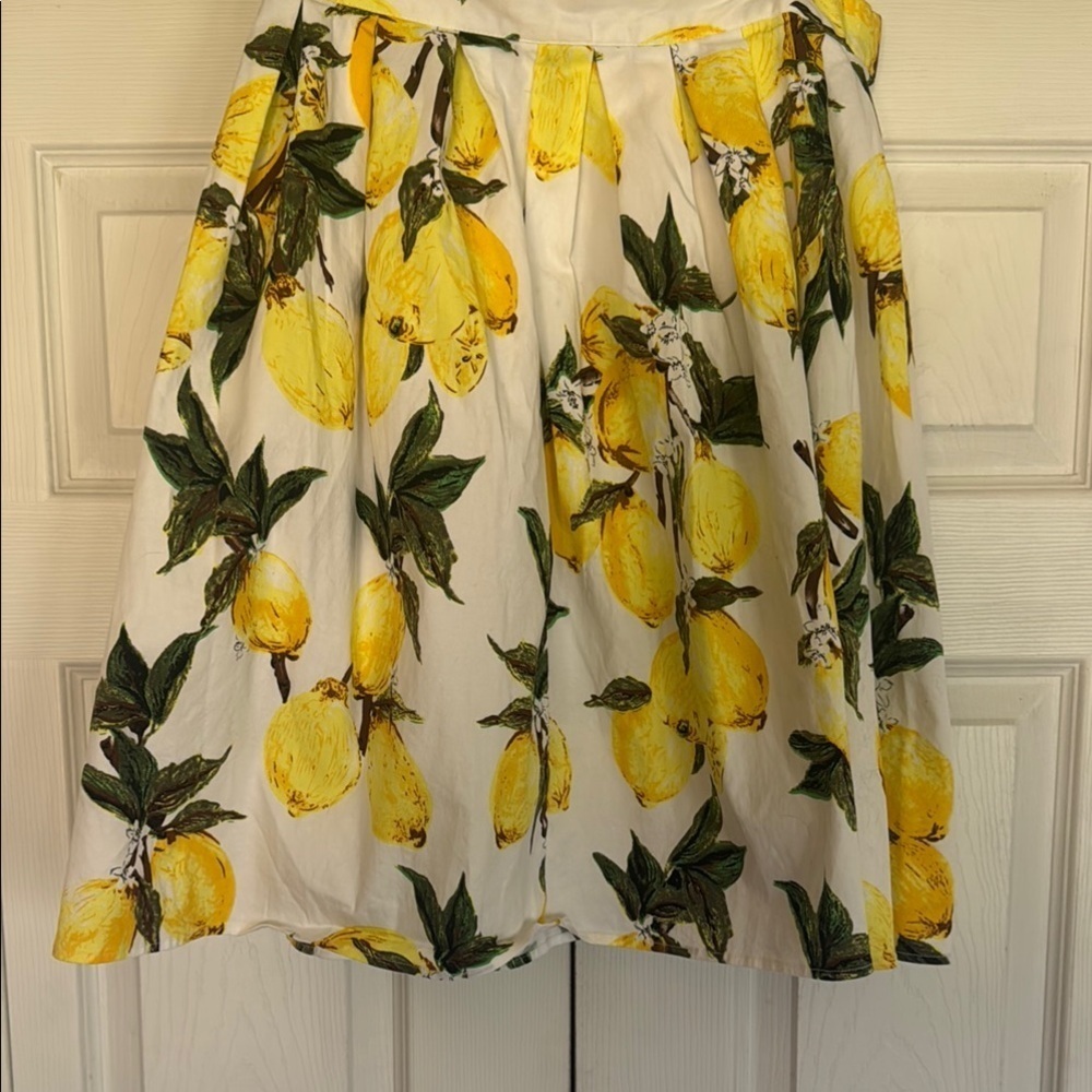 Grace Karin lemon pleated Yellow Green Midi Skater Skirt